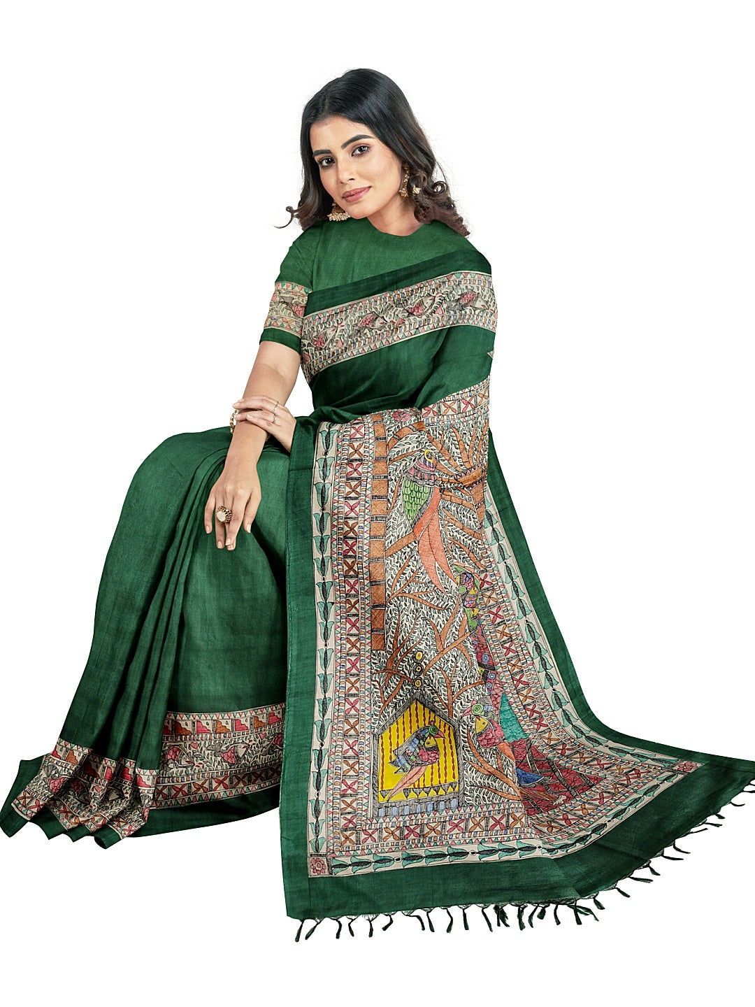 Hand-Painted Madhubani: Ram & Sita Ji at Valmiki Ashram – A Divine Tale on Tussar Munga Silk